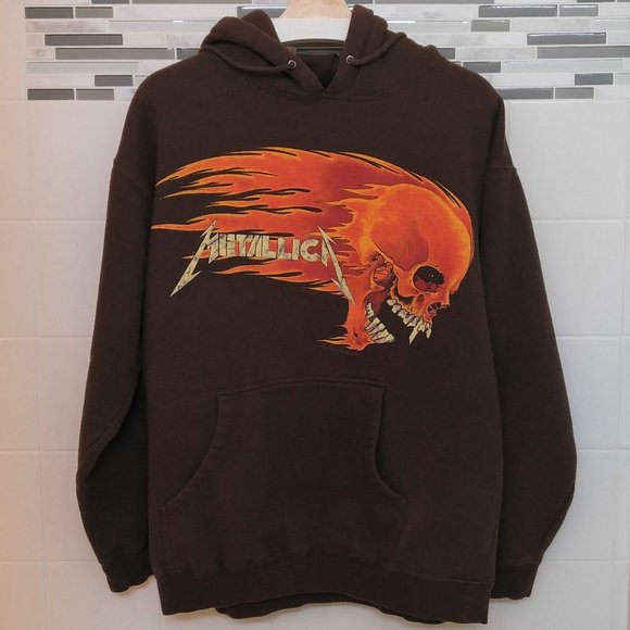 metallica flaming skull moletom com capuz
